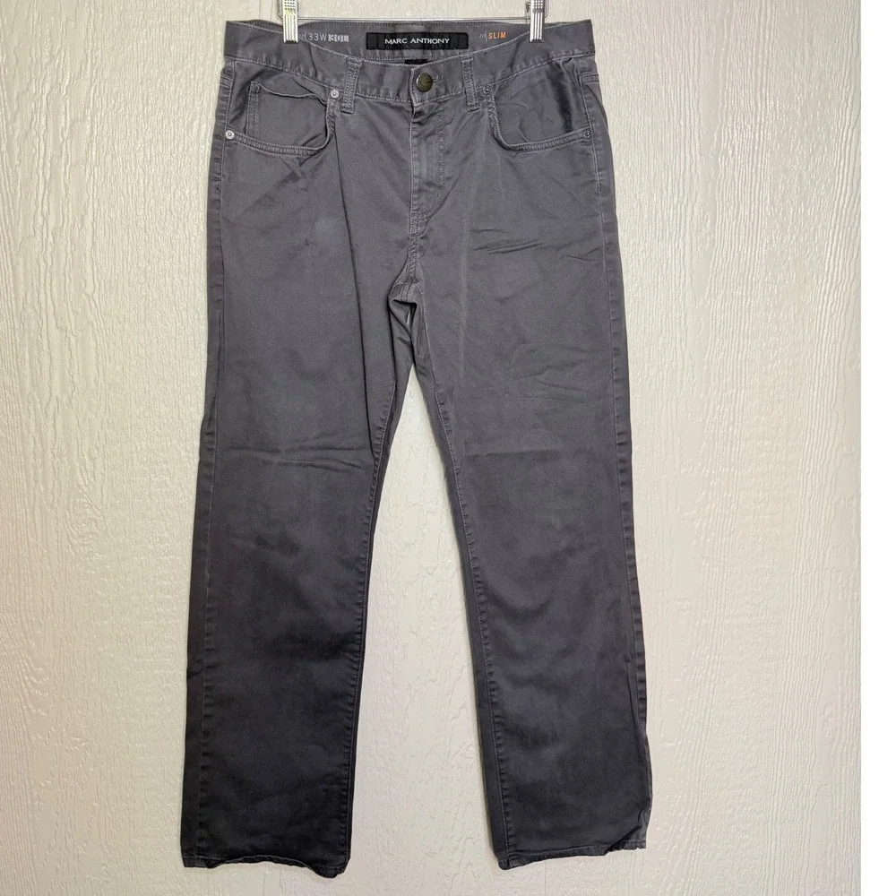 Marc Anthony Mens Slim Fit Pants Charcoal Gray 33x30 Stretch Cotton Chinos